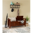Linon Brandt Rubberwood Split Seat Slatted Back Storage Bench in Walnut Brown