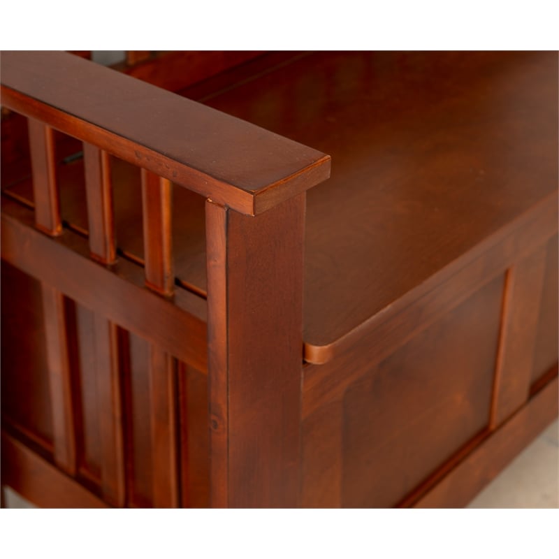 Linon Brandt Rubberwood Split Seat Slatted Back Storage Bench in Walnut Brown