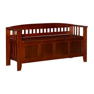Linon Brandt Rubberwood Split Seat Slatted Back Storage Bench in Walnut Brown