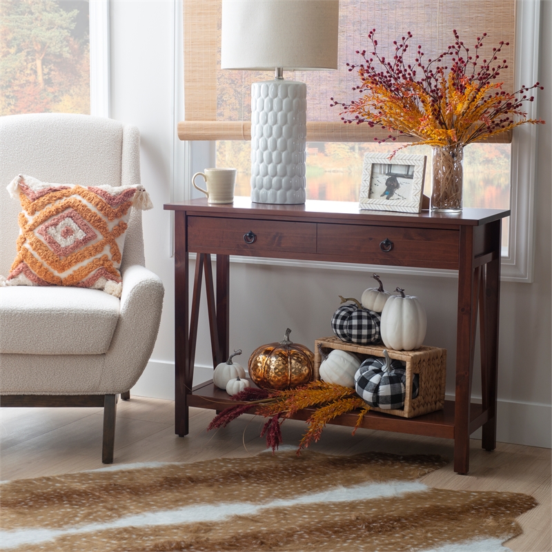 Linon Titian Wood One Drawer Console Table in Brown