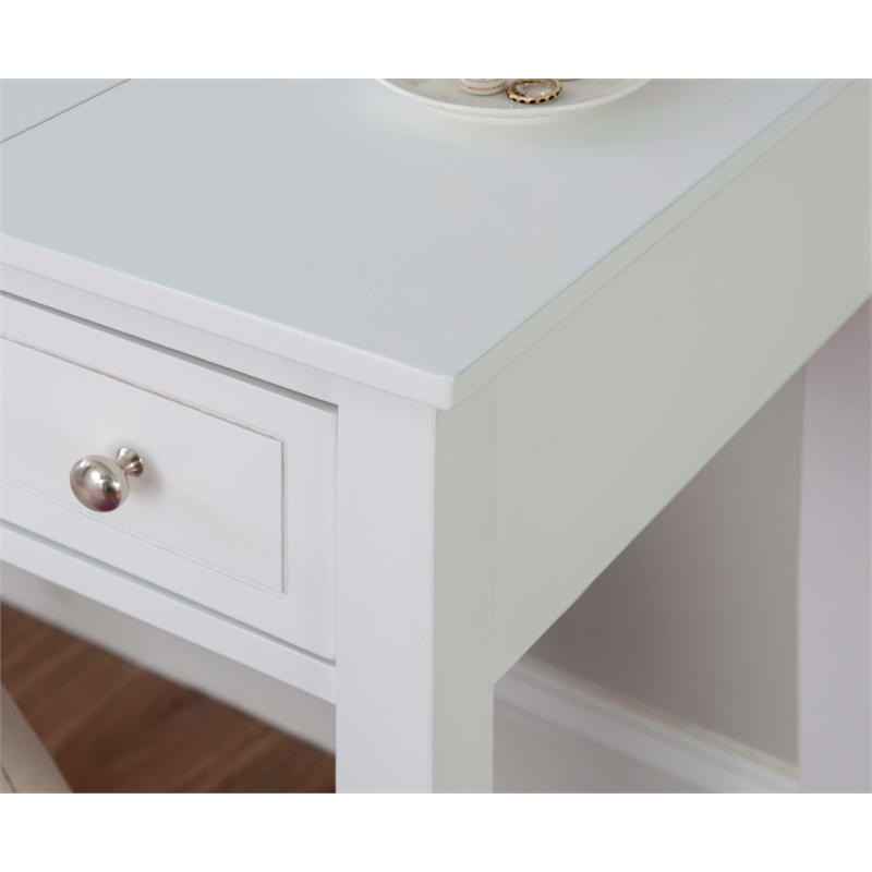 Linon Butterfly Vanity & Padded Stool Flip Up Mirror 2 Drawers in White Wood