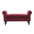 Linon Lillian Upholstered Bench Rolled Sides Dark Wood Legs in Berry Red Fabric
