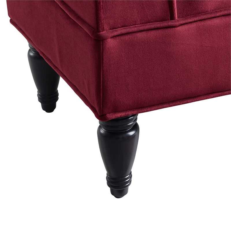 Linon Lillian Upholstered Bench Rolled Sides Dark Wood Legs in Berry Red Fabric
