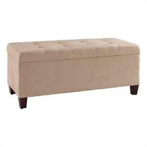 Linon Carmen Upholstered Tufted Shoe Storage Ottoman in Beige Microfiber