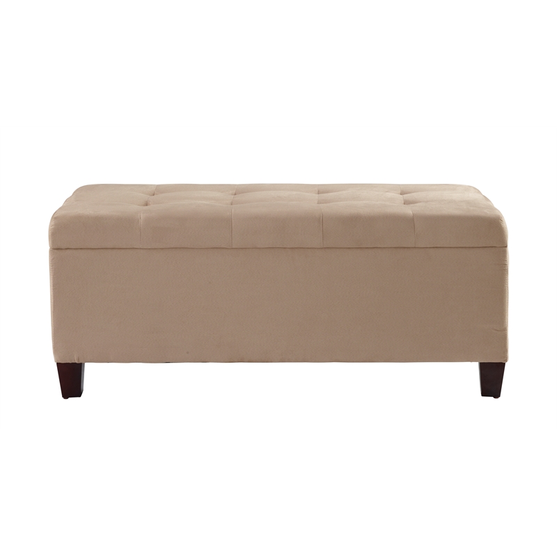 Linon Carmen Upholstered Tufted Shoe Storage Ottoman in Beige Microfiber