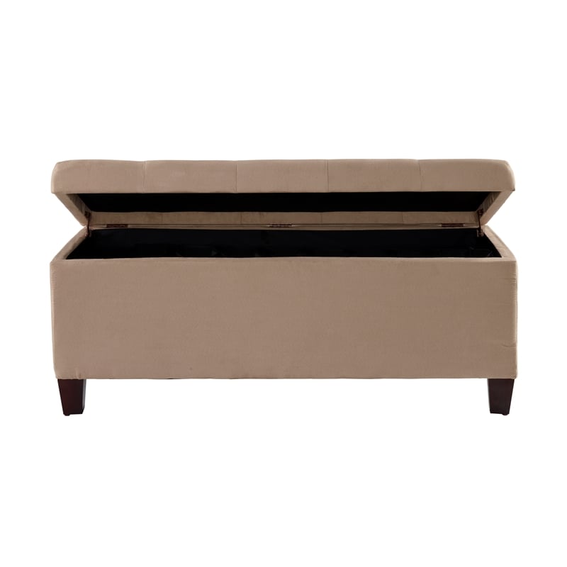 Linon Carmen Upholstered Tufted Shoe Storage Ottoman in Beige Microfiber