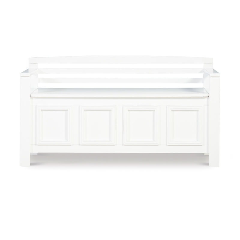 Linon Lenly Ladderback Entryway Storage Bench in White Painted Wood