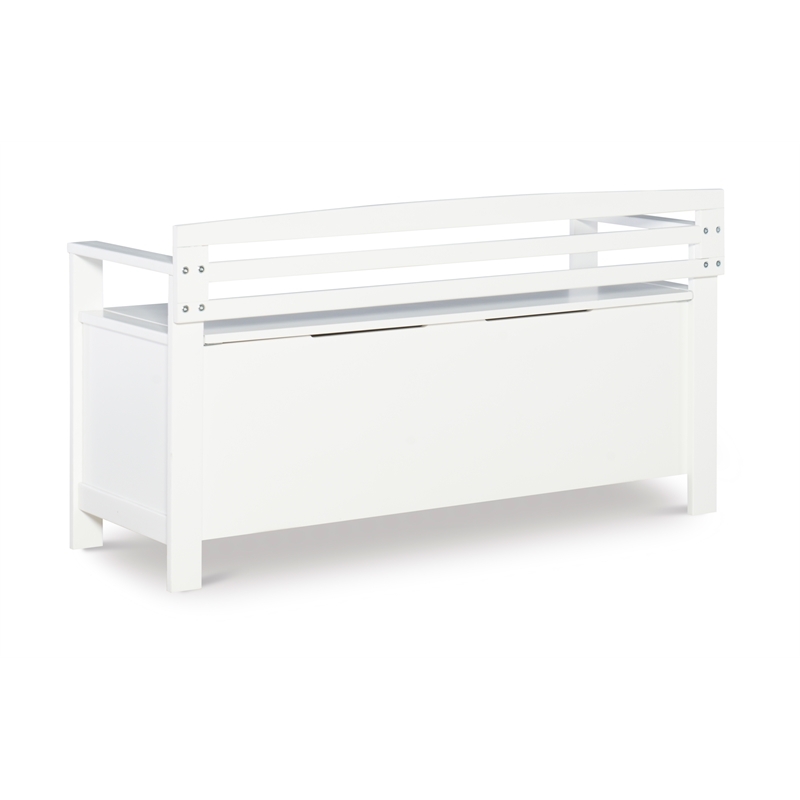 Linon Lenly Ladderback Entryway Storage Bench in White Painted Wood