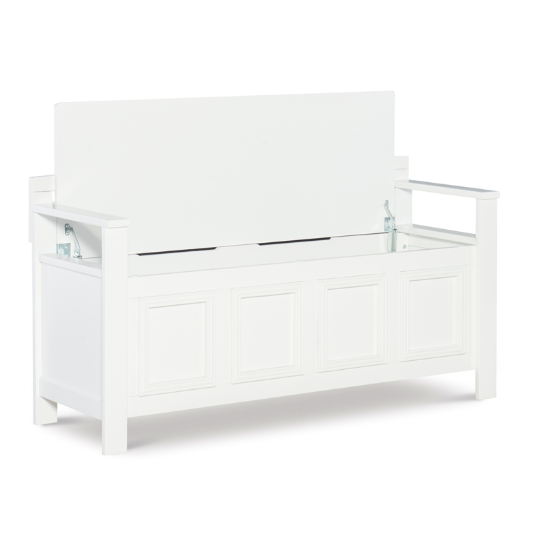 Linon Lenly Ladderback Entryway Storage Bench in White Painted Wood