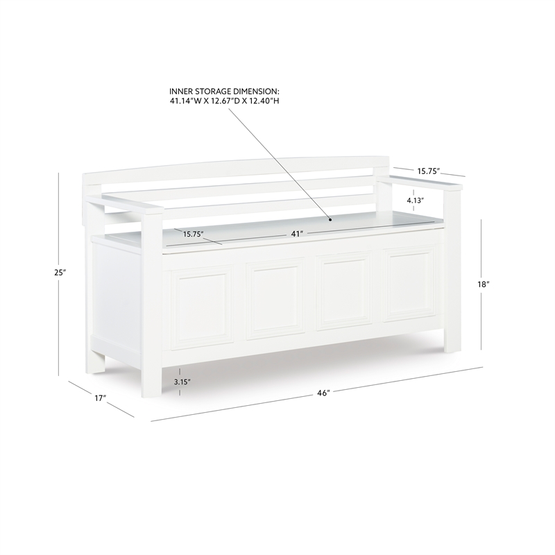 Linon Lenly Ladderback Entryway Storage Bench in White Painted Wood