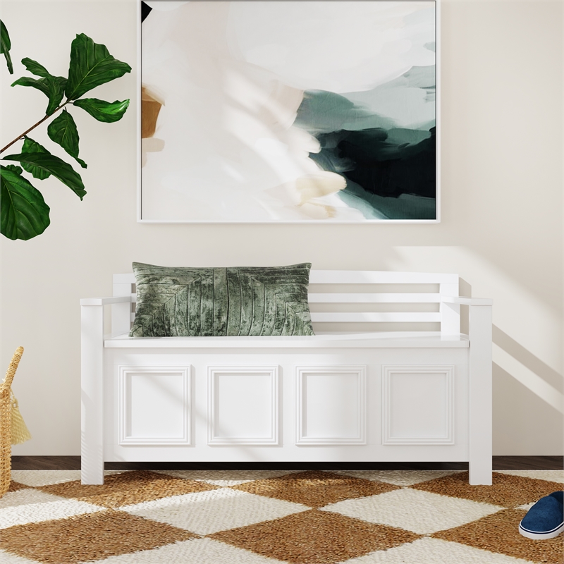 Linon Lenly Ladderback Entryway Storage Bench in White Painted Wood