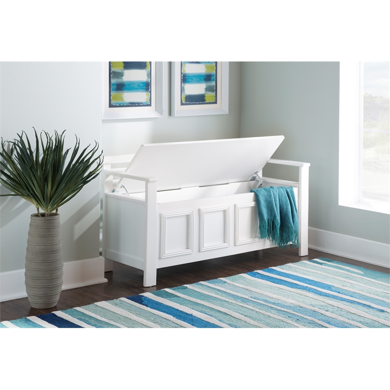 Linon Lenly Ladderback Entryway Storage Bench in White Painted Wood