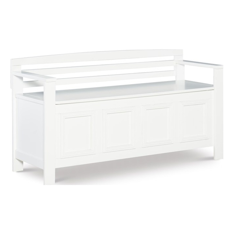Linon Lenly Ladderback Entryway Storage Bench in White Painted Wood