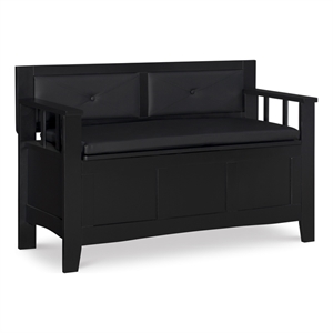 Linon Carlton Storage Bench Faux Leather Padded Back & Seat in Black Wood