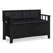 Linon Carlton Storage Bench Faux Leather Padded Back & Seat in Black Wood