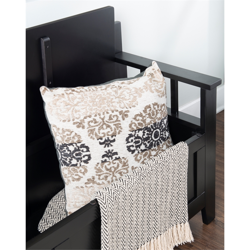 Linon Carlton Storage Bench Faux Leather Padded Back & Seat in Black Wood