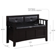 Linon Carlton Storage Bench Faux Leather Padded Back & Seat in Black Wood