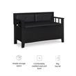 Linon Carlton Storage Bench Faux Leather Padded Back & Seat in Black Wood