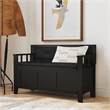 Linon Carlton Storage Bench Faux Leather Padded Back & Seat in Black Wood
