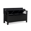Linon Carlton Storage Bench Faux Leather Padded Back & Seat in Black Wood