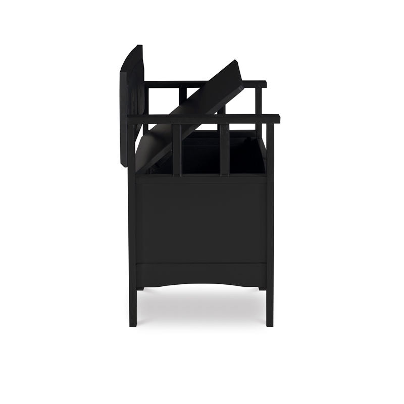 Linon Carlton Storage Bench Faux Leather Padded Back & Seat in Black Wood