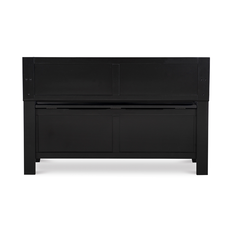 Linon Carlton Storage Bench Faux Leather Padded Back & Seat in Black Wood