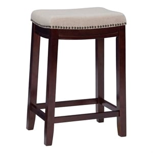 Linon Hampton Counter Stool Beige Padded Seat Wood Frame in Dark Walnut Brown