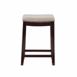 Linon Hampton Counter Stool Beige Padded Seat Wood Frame in Dark Walnut Brown