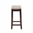 Linon Hampton Counter Stool Beige Padded Seat Wood Frame in Dark Walnut Brown