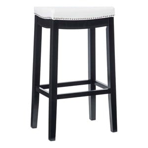 Linon Claridge Backless Bar Stool White Faux Leather Wood Frame in Black Finish