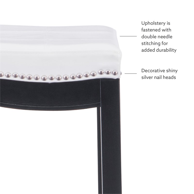 Linon Claridge Backless Bar Stool White Faux Leather Wood Frame in Black Finish