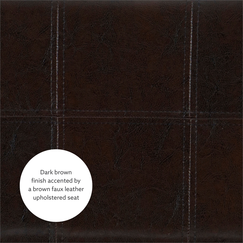 Linon Claridge Backless Counter Stool Faux Leather Nailhead Trim in Brown Wood