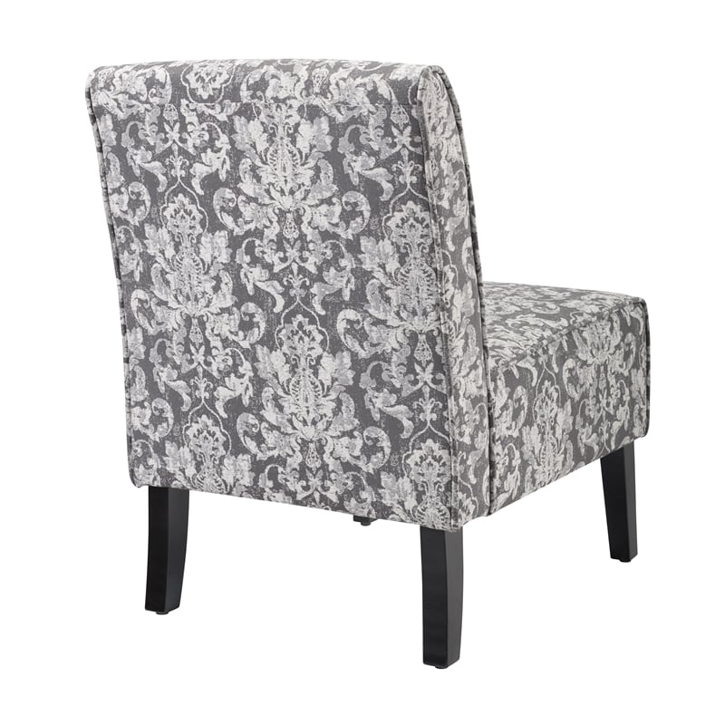 Linon Coco Damask Upholstered Tufted Accent Chair in Gray Patterned Fabric