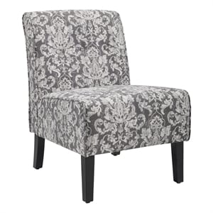Linon Coco Damask Upholstered Tufted Accent Chair in Gray Patterned Fabric