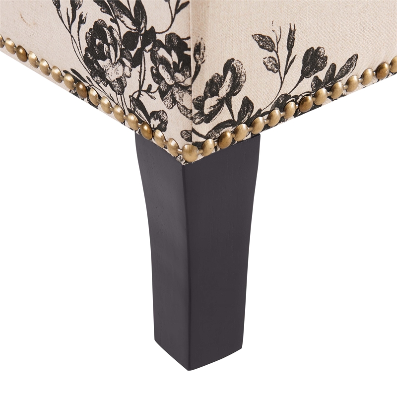 Linon Stephanie Botanical Wood Upholstered Storage Ottoman in Beige