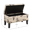 Linon Stephanie Botanical Wood Upholstered Storage Ottoman in Beige