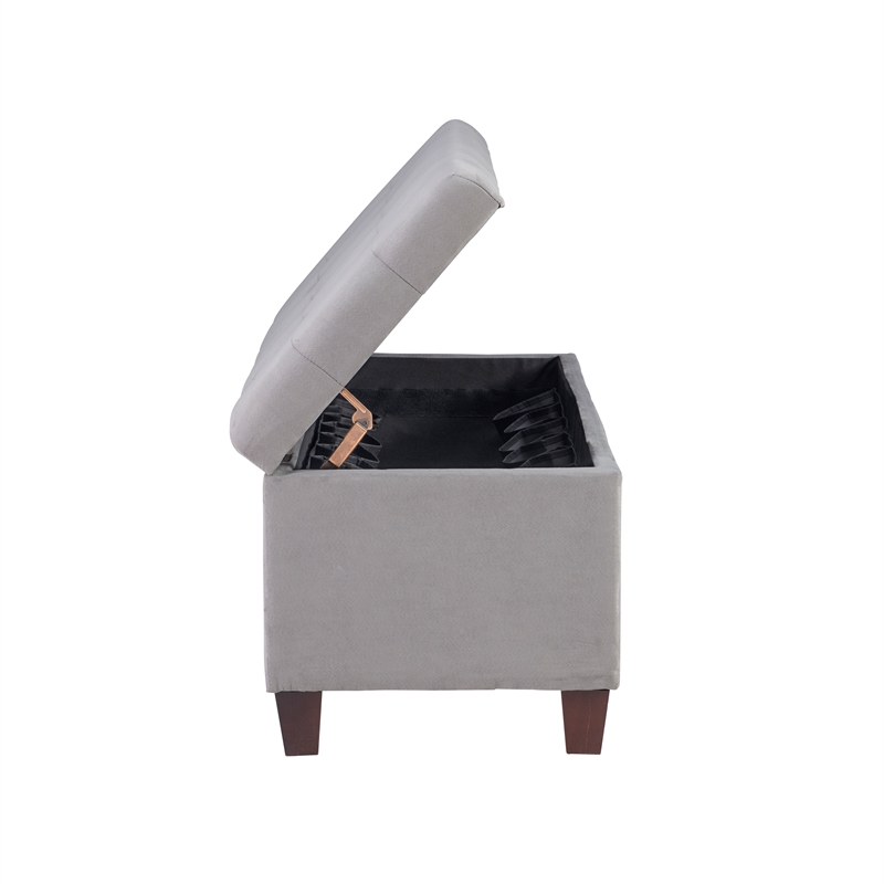 Linon Carmen Upholstered Tufted Shoe Storage Ottoman in Gray Microfiber