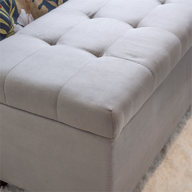 Linon Carmen Upholstered Tufted Shoe Storage Ottoman in Gray Microfiber