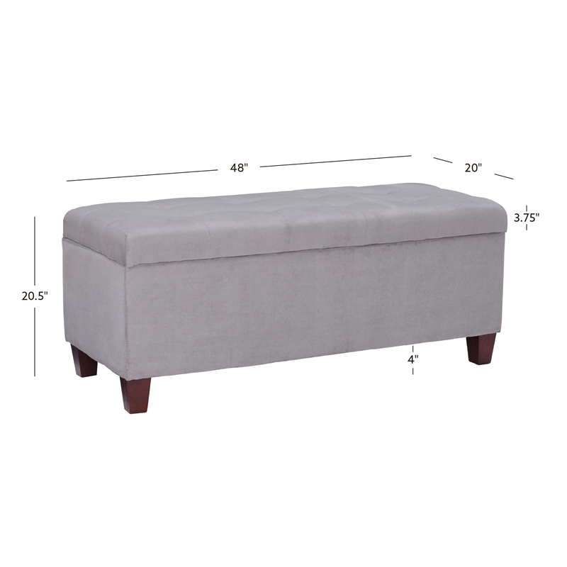Linon Carmen Upholstered Tufted Shoe Storage Ottoman in Gray Microfiber