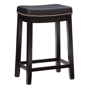 Linon Claridge Backless Counter Stool Nailhead Trim Faux Leather in Black Wood