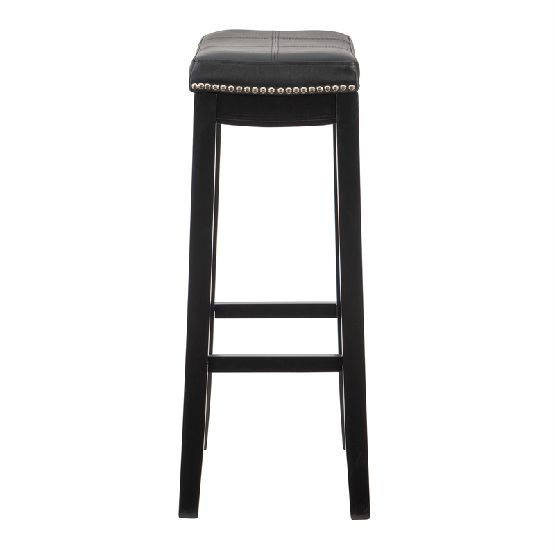 Linon Claridge Backless Bar Stool Black Faux Leather Wood Frame in Black Finish