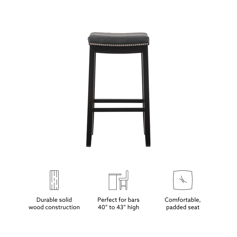 Linon Claridge Backless Bar Stool Black Faux Leather Wood Frame in Black Finish