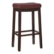 Linon Claridge Backless Bar Stool Red Faux Leather Wood Frame in Dark Brown