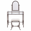 Linon Clarisse Metal & Glass Vanity & Padded Stool Set Arched Mirror in Bronze