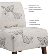 Linon Lily Upholstered Accent Chair Wood Legs in Gray Butterfly Printed Fabric