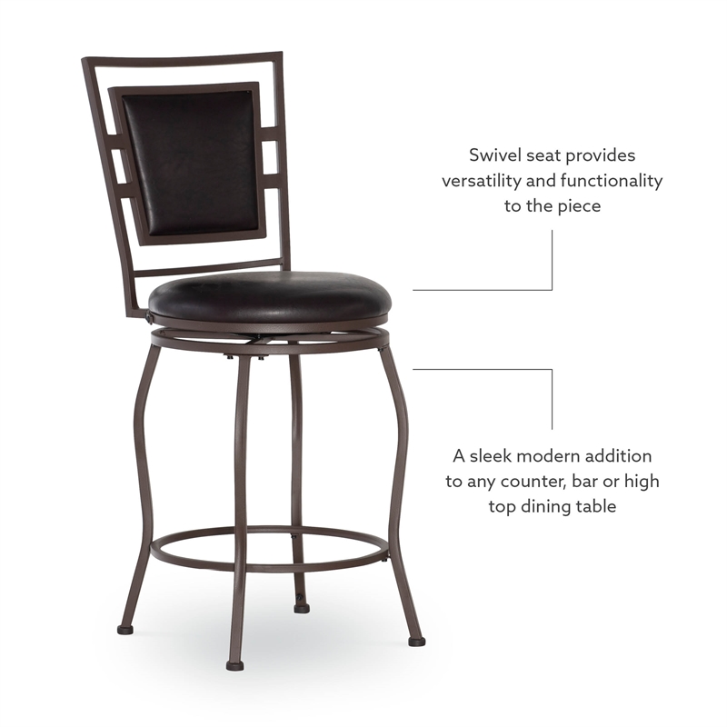 Linon Townsend Metal Adjustable Height Stools Set of 3 in Dk Brown Faux Leather