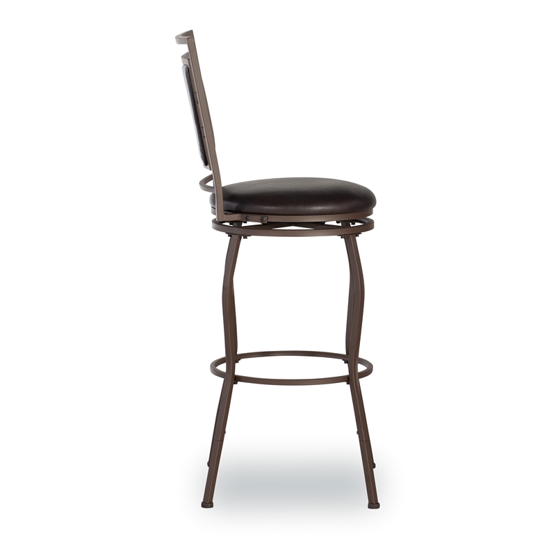 Linon Townsend Metal Adjustable Height Stools Set of 3 in Dk Brown Faux Leather