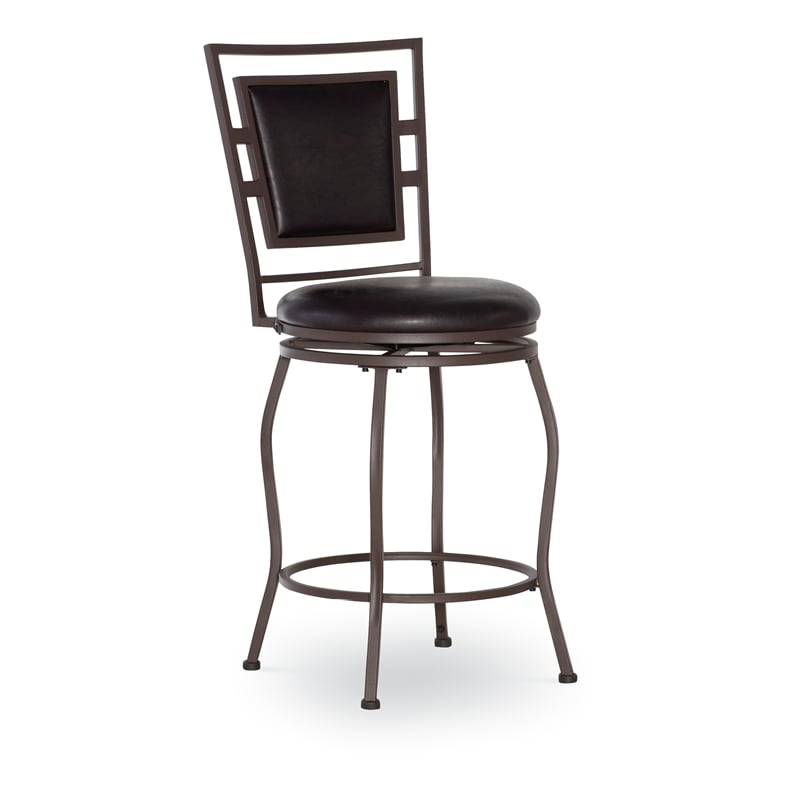 Linon Townsend Metal Adjustable Height Stools Set of 3 in Dk Brown Faux Leather
