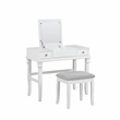 Linon Angela Wood Vanity & Padded Beige Stool 2 Drawers Flip Up Mirror in White