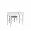 Linon Angela Wood Vanity & Padded Beige Stool 2 Drawers Flip Up Mirror in White